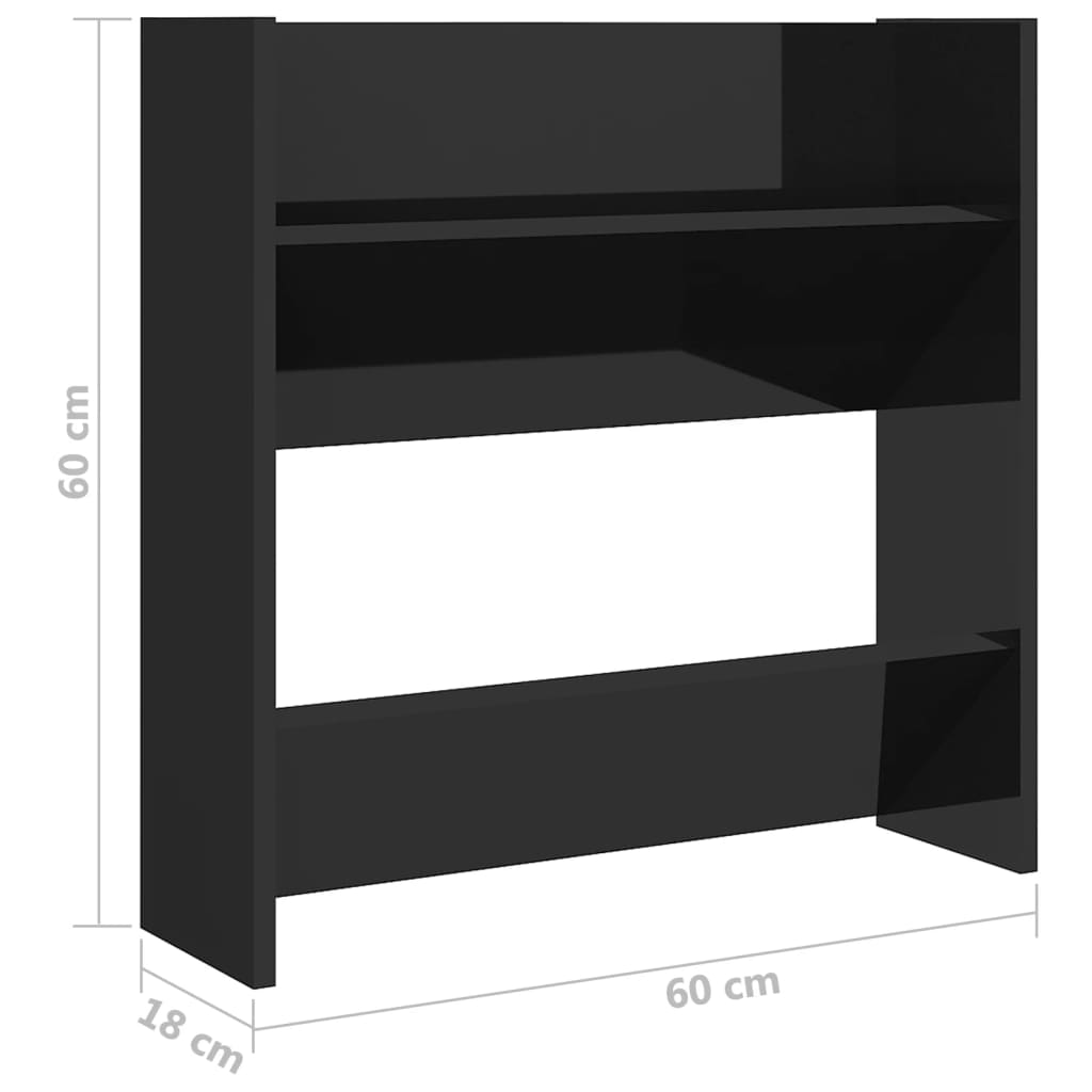 Scarpiera A Muro 60X18X In Legno Multistrato Nero Lucido