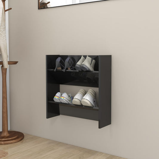 Scarpiera A Muro 60X18X In Legno Multistrato Nero Lucido