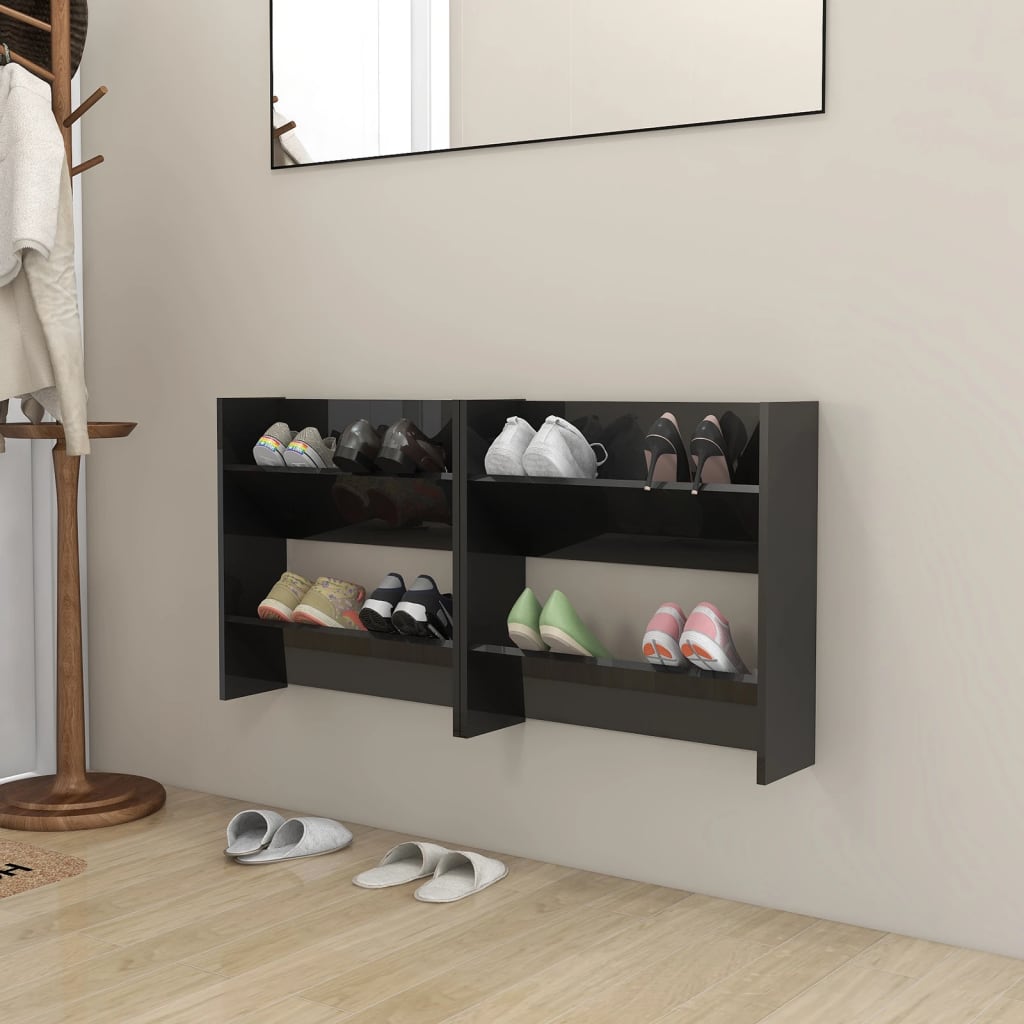 Scarpiera A Muro 80X18X In Legno Multistrato Nero Lucido