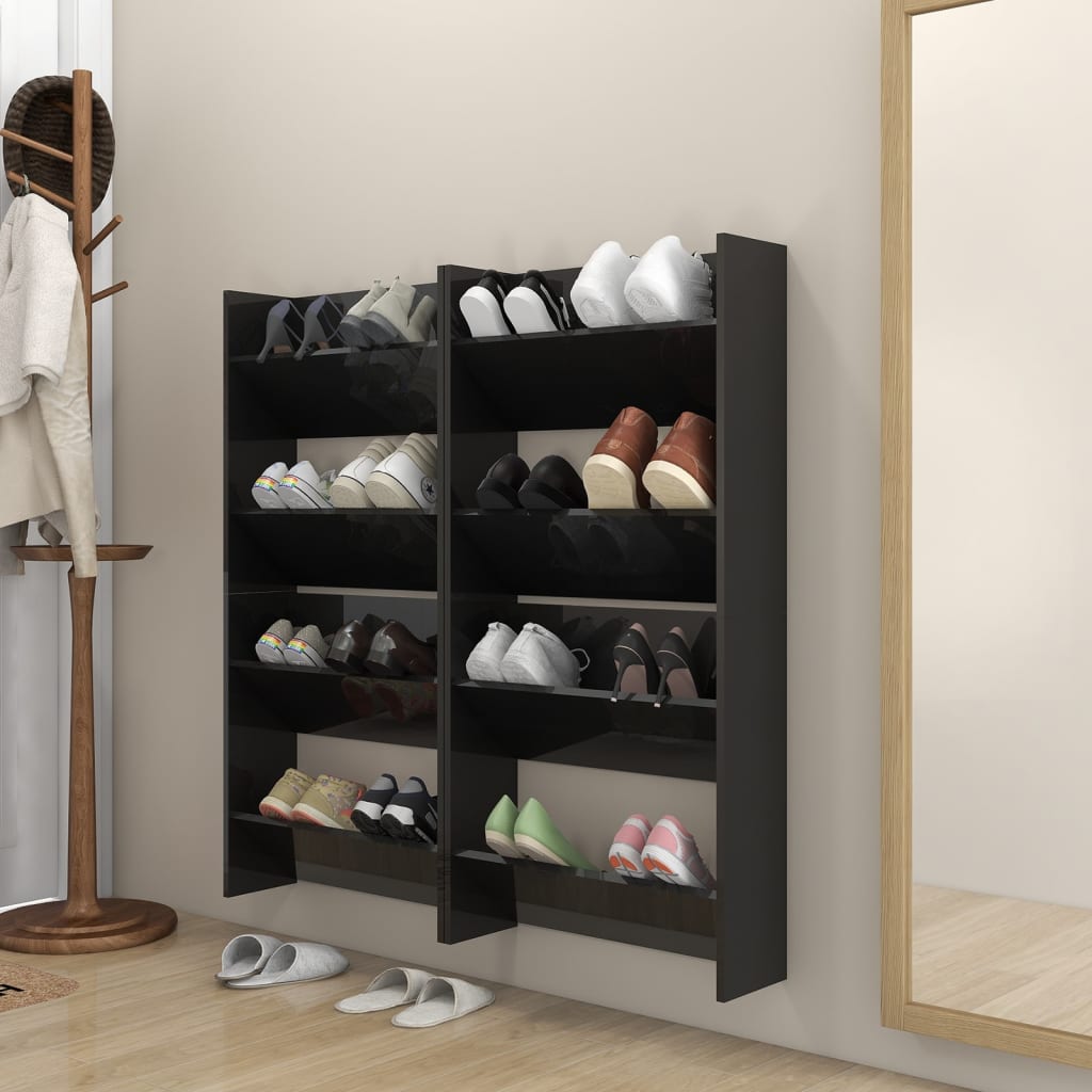 Scarpiera A Muro 80X18X In Legno Multistrato Nero Lucido