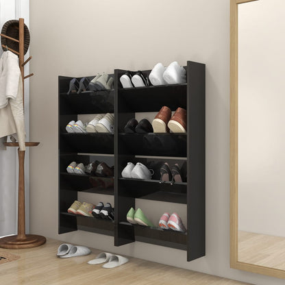 Scarpiera A Muro 80X18X In Legno Multistrato Nero Lucido