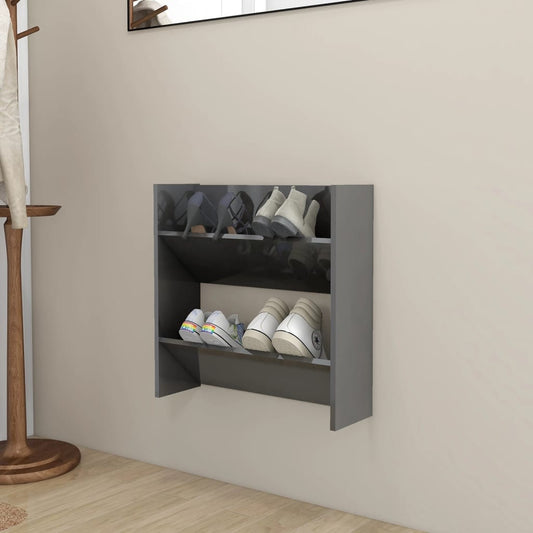 Scarpiera A Muro 60X18X In Legno Multistrato Grigio Lucido