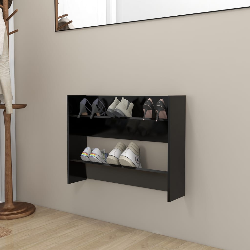 Scarpiera A Muro Nera 80X18X In Legno Multistrato Nero