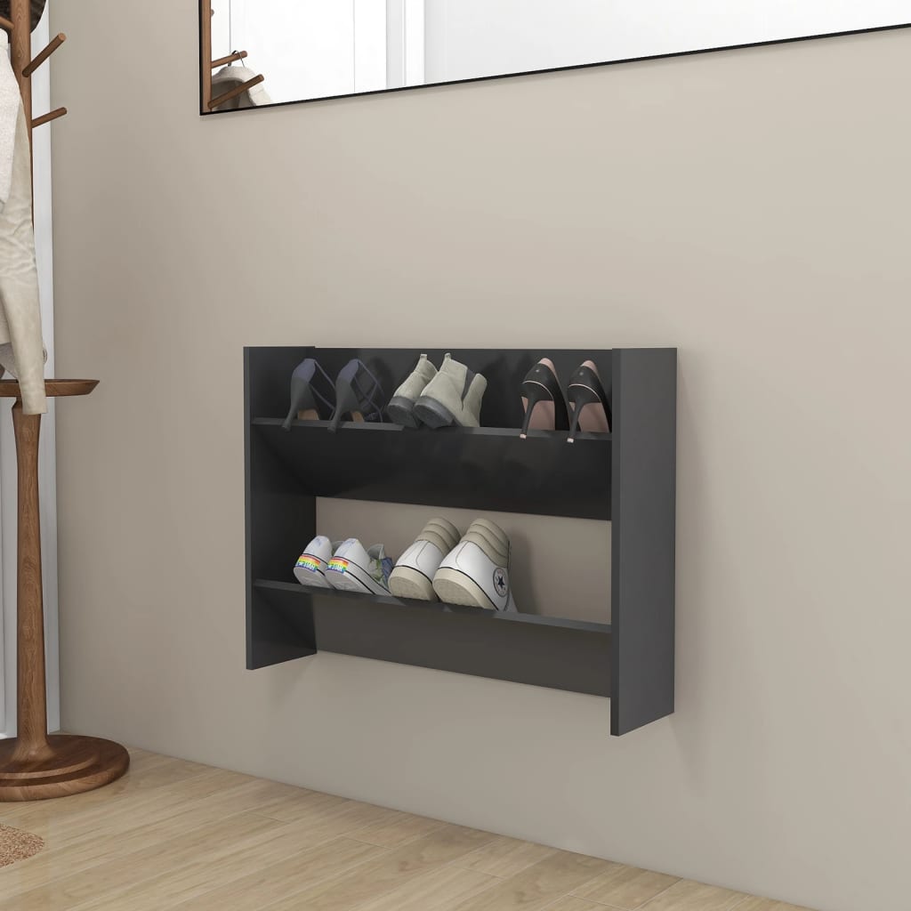 Scarpiere A Muro 2 Pz Grigie 60X18X In Legno Multistrato Grigio