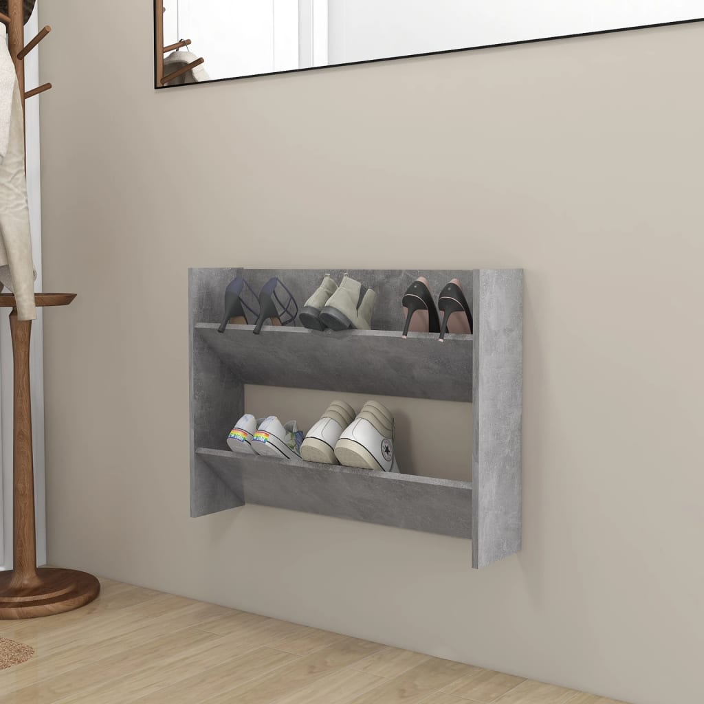 Scarpiera A Muro 60X18X90Cm In Legno Multistrato Grigio Cemento