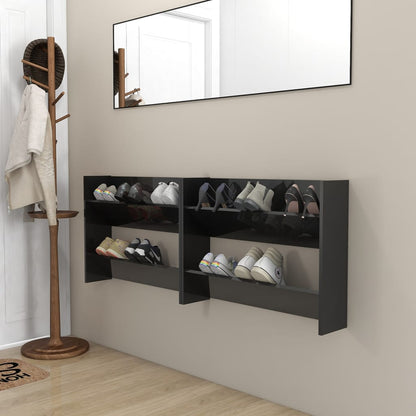 Scarpiera A Muro 80X18X In Legno Multistrato Nero Lucido