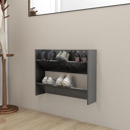 Scarpiere A Muro 2Pz 80X18X60Cm Legno Multistrato Grigio Lucido