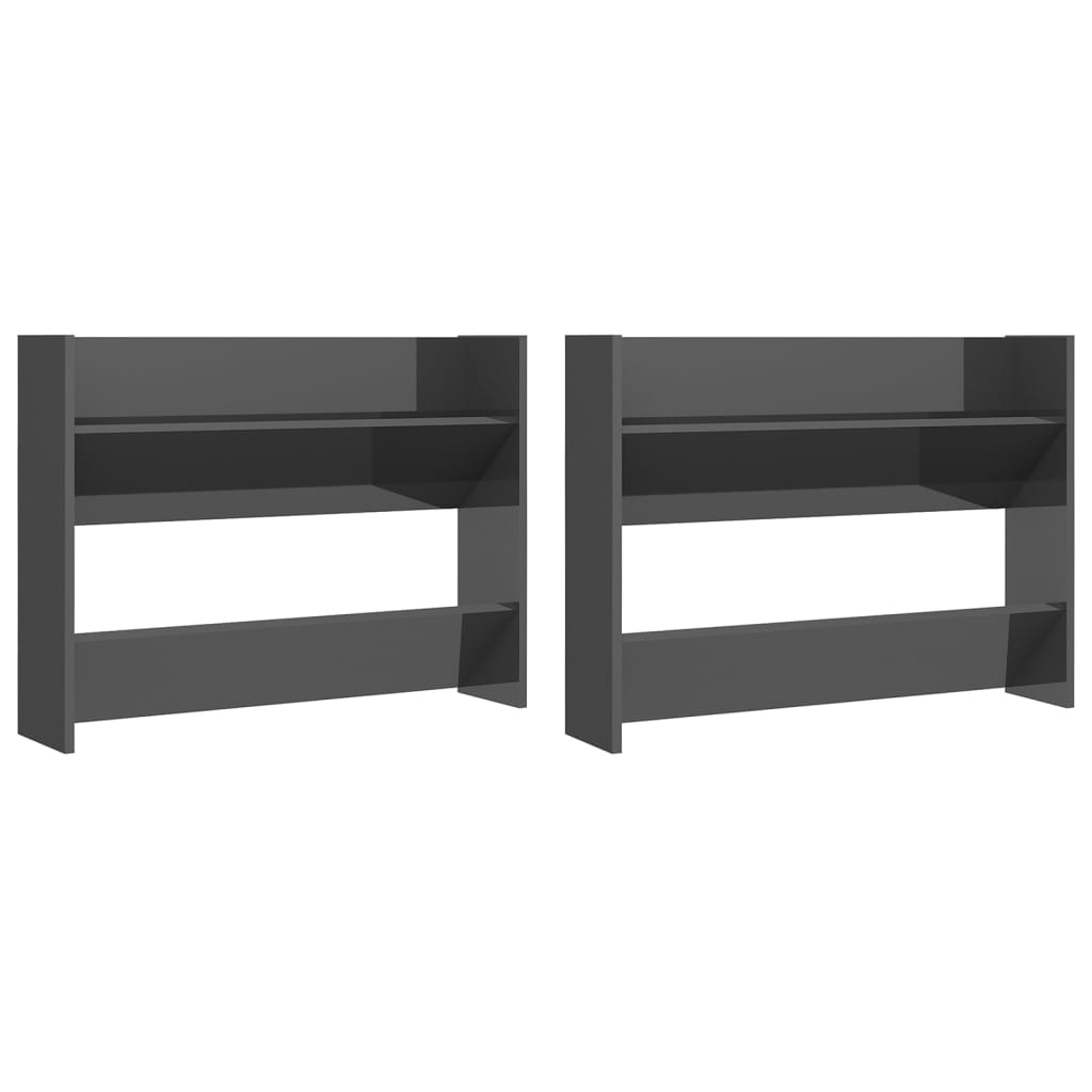 Scarpiere A Muro 2Pz 80X18X60Cm Legno Multistrato Grigio Lucido