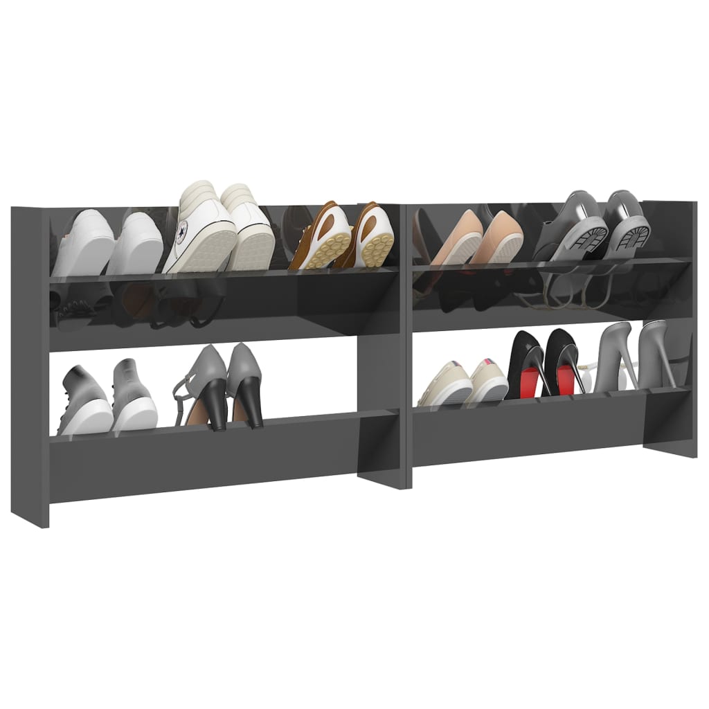 Scarpiere A Muro 2Pz 80X18X60Cm Legno Multistrato Grigio Lucido