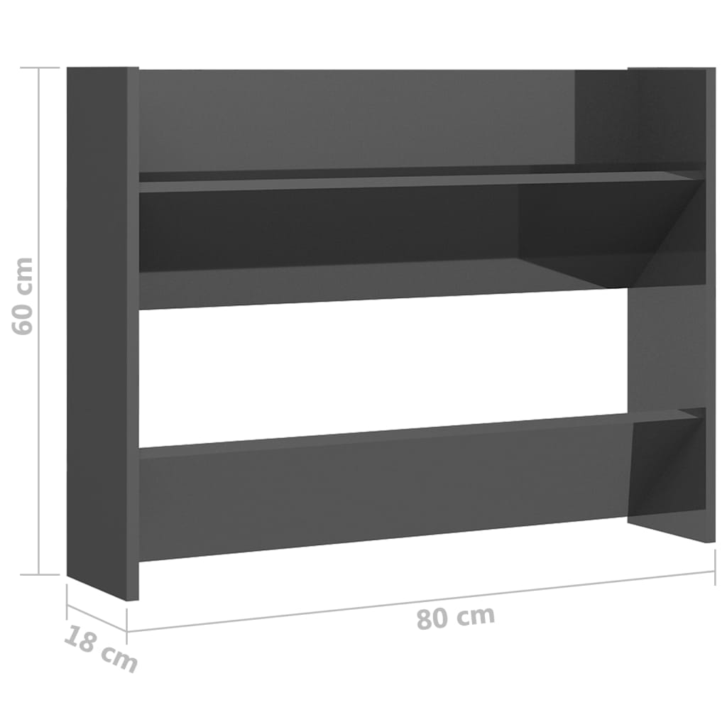 Scarpiere A Muro 2Pz 80X18X60Cm Legno Multistrato Grigio Lucido