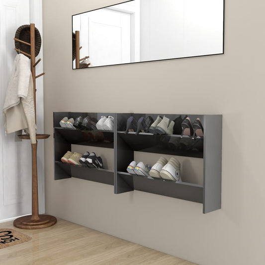 Scarpiere A Muro 2Pz 80X18X60Cm Legno Multistrato Grigio Lucido