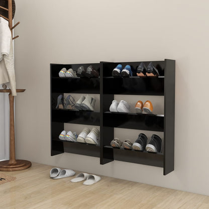 Scarpiera A Muro Nera 80X18X In Legno Multistrato Nero