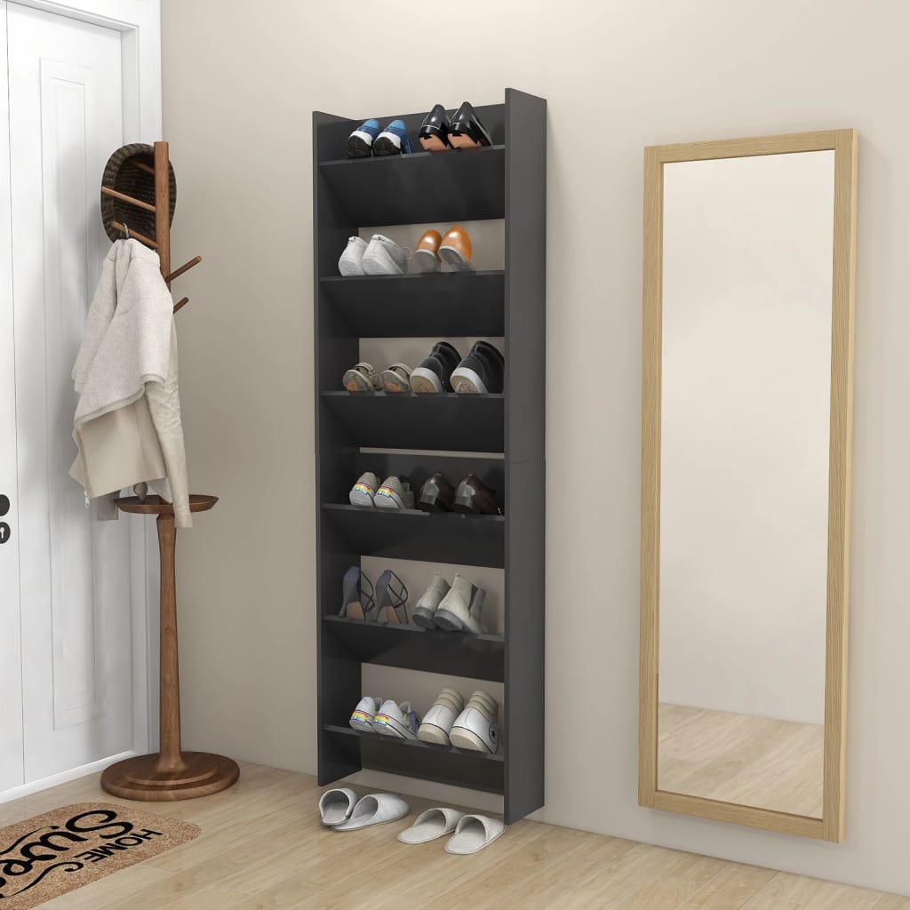 Scarpiere A Muro 2 Pz Grigie 60X18X In Legno Multistrato Grigio