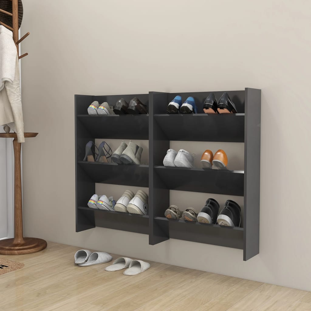Scarpiere A Muro 2 Pz Grigie 60X18X In Legno Multistrato Grigio