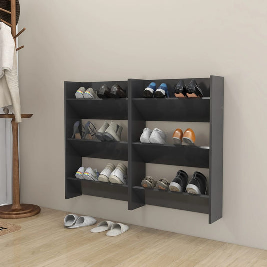 Scarpiere A Muro 2 Pz Grigie 60X18X In Legno Multistrato Grigio
