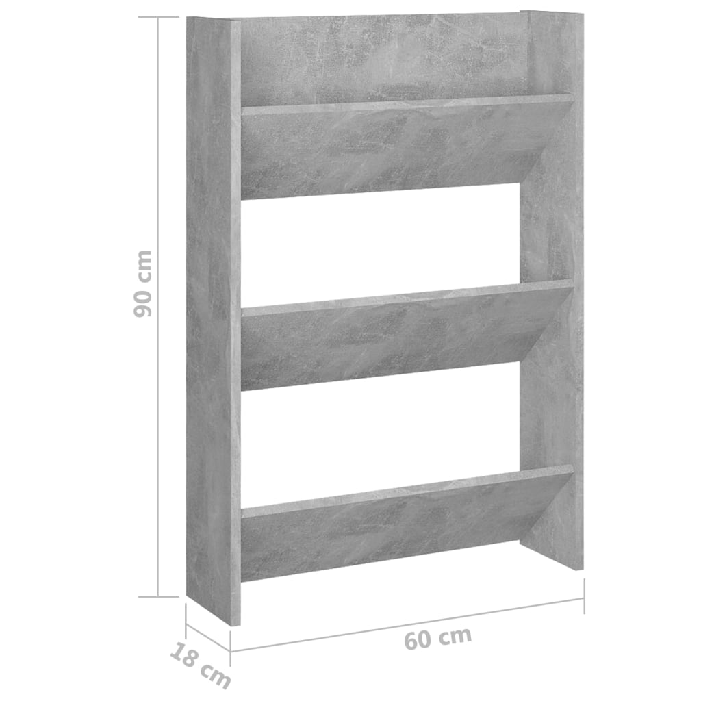 Scarpiera A Muro 60X18X90Cm In Legno Multistrato Grigio Cemento