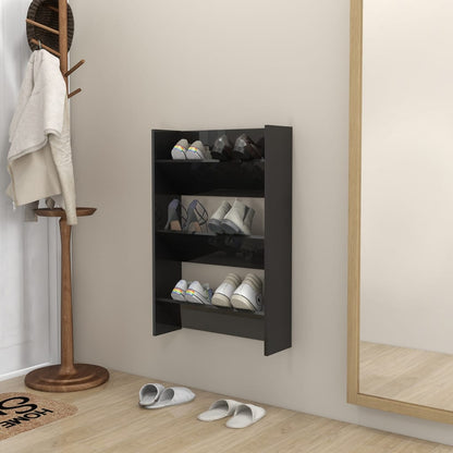 Scarpiera A Muro 80X18X In Legno Multistrato Nero Lucido