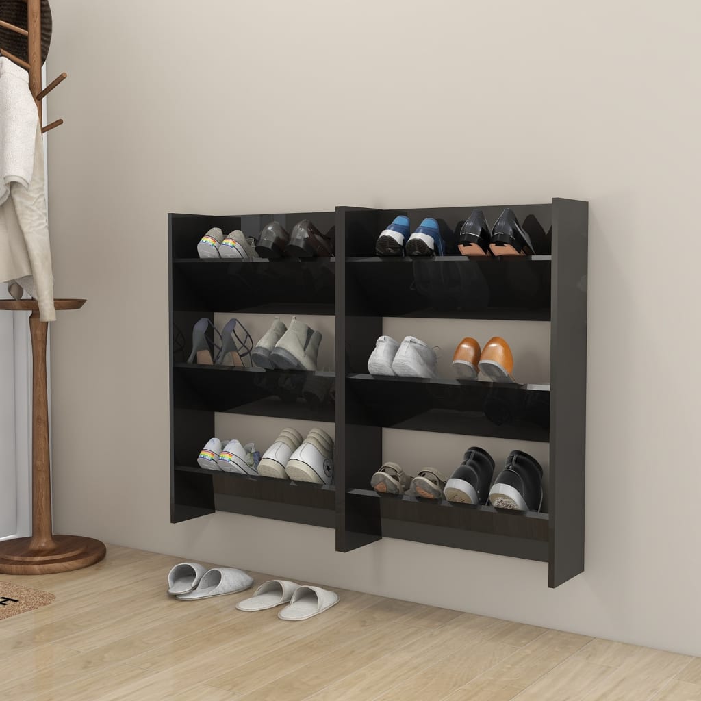 Scarpiera A Muro 80X18X In Legno Multistrato Nero Lucido