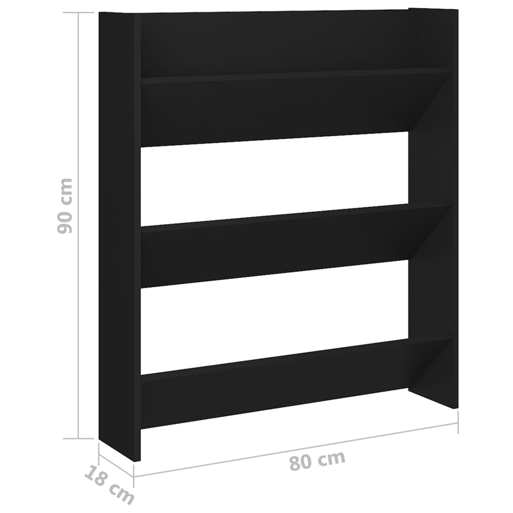 Scarpiera A Muro Nera 80X18X In Legno Multistrato Nero