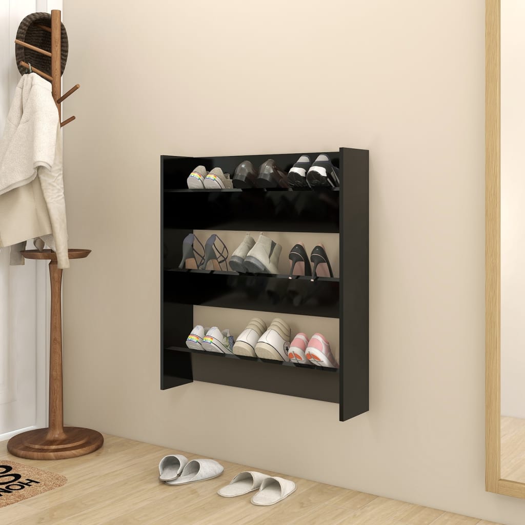 Scarpiera A Muro Nera 80X18X In Legno Multistrato Nero