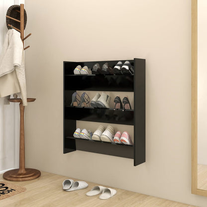 Scarpiera A Muro Nera 80X18X In Legno Multistrato Nero