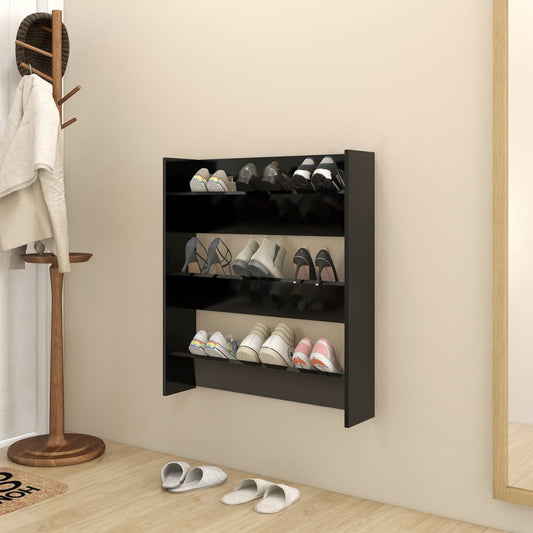 Scarpiera A Muro Nera 80X18X In Legno Multistrato Nero