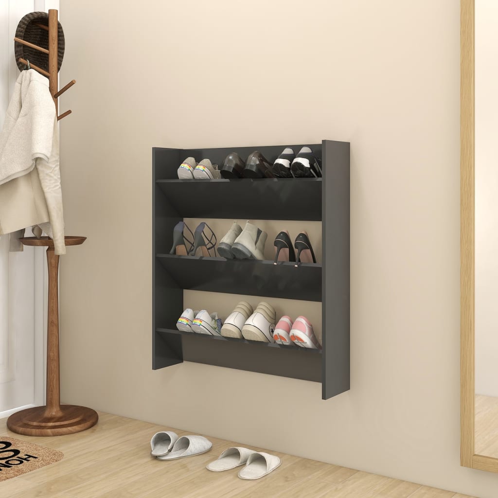 Scarpiere A Muro 2 Pz Grigie 60X18X In Legno Multistrato Grigio