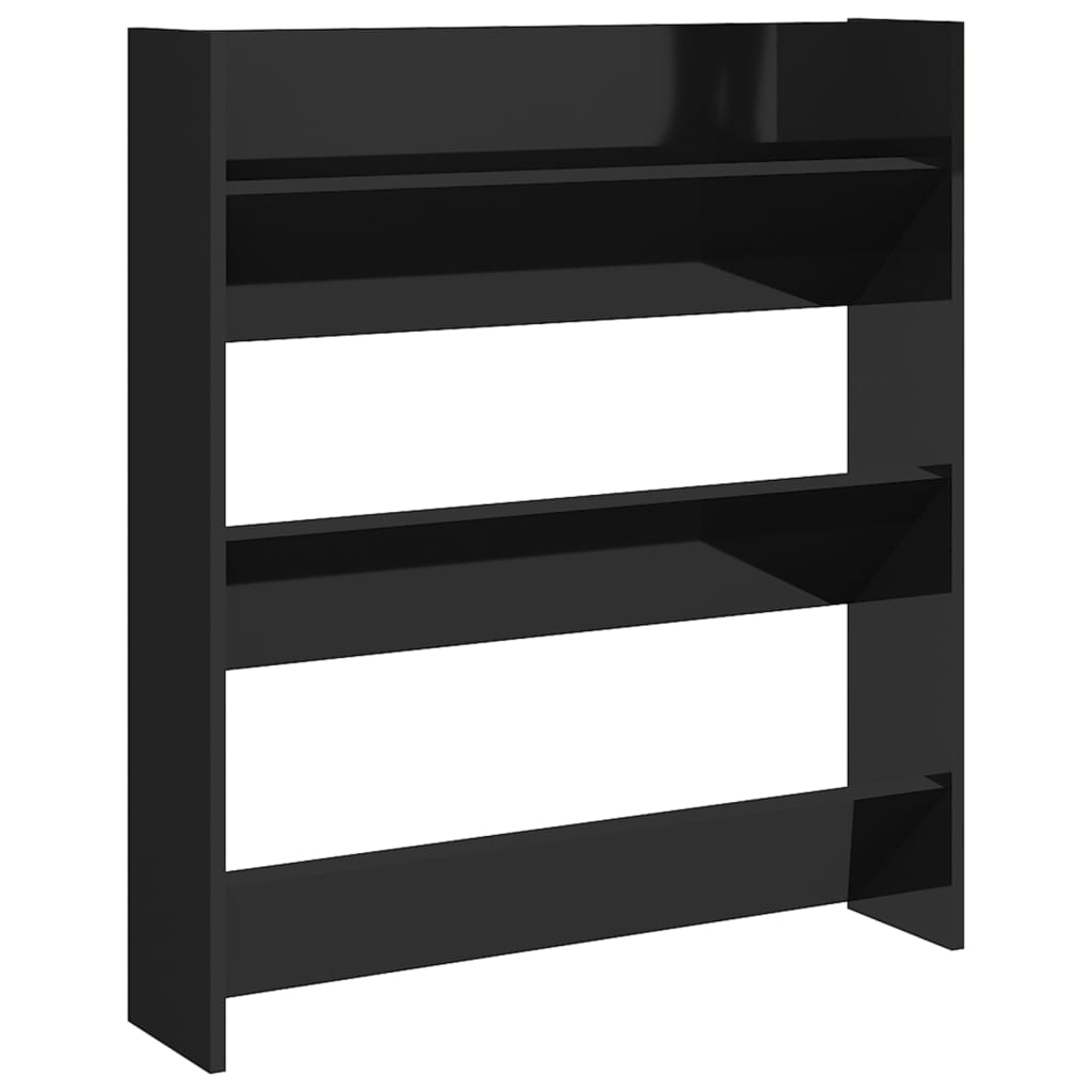 Scarpiera A Muro 80X18X In Legno Multistrato Nero Lucido