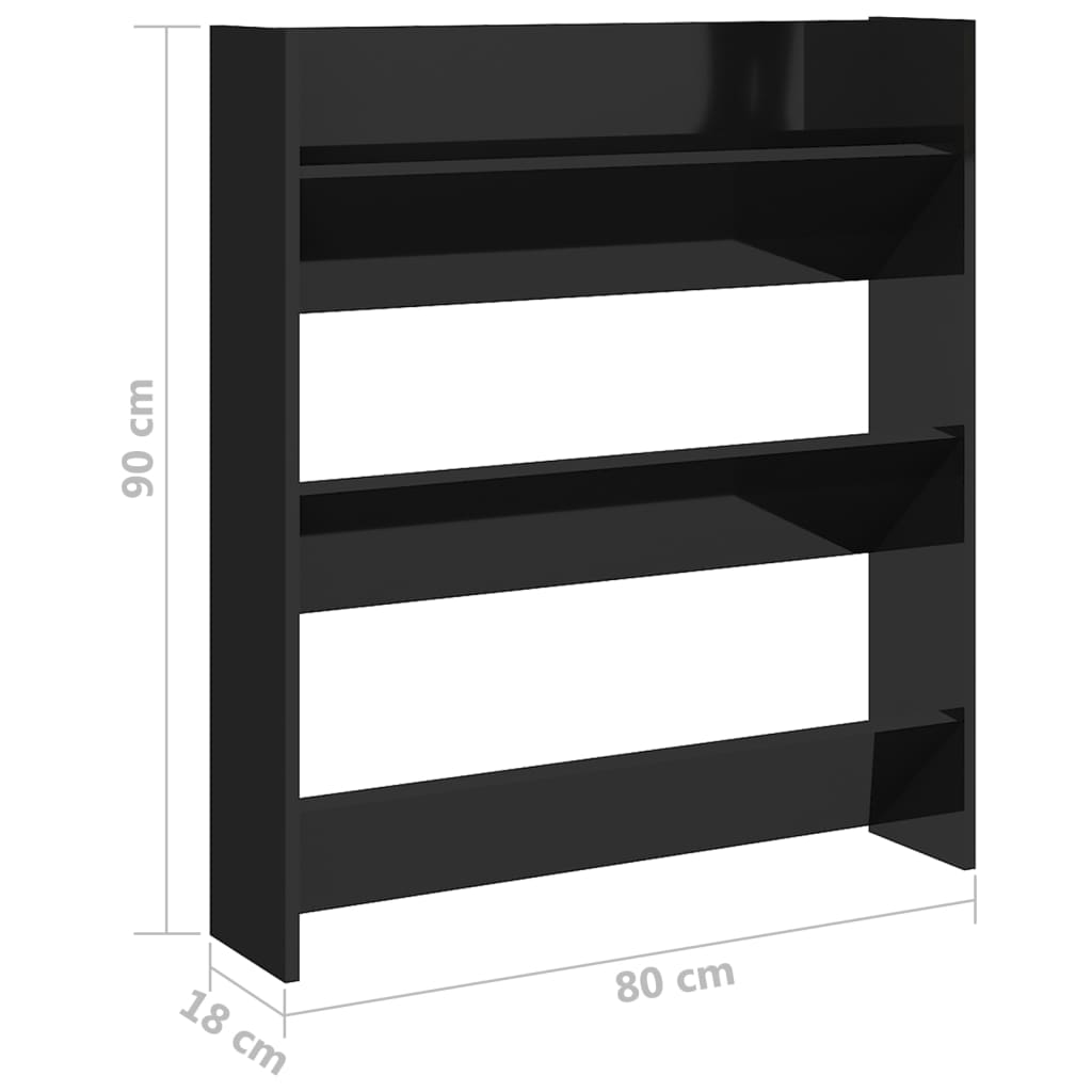 Scarpiera A Muro 80X18X In Legno Multistrato Nero Lucido