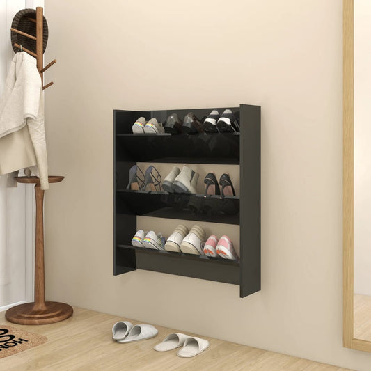 Scarpiera A Muro 80X18X In Legno Multistrato Nero Lucido