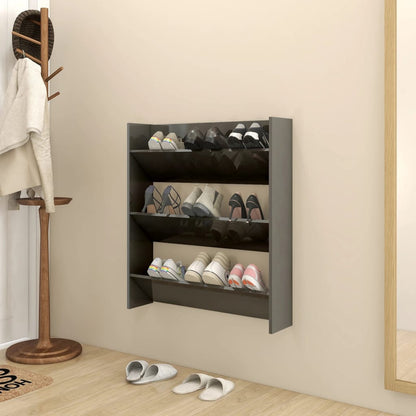 Scarpiere A Muro 2Pz 80X18X60Cm Legno Multistrato Grigio Lucido