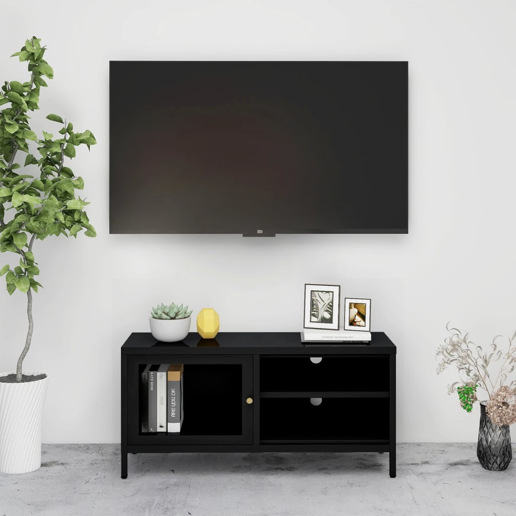 Mobile Tv 90X30X44 Cm In Acciaio E Vetro
