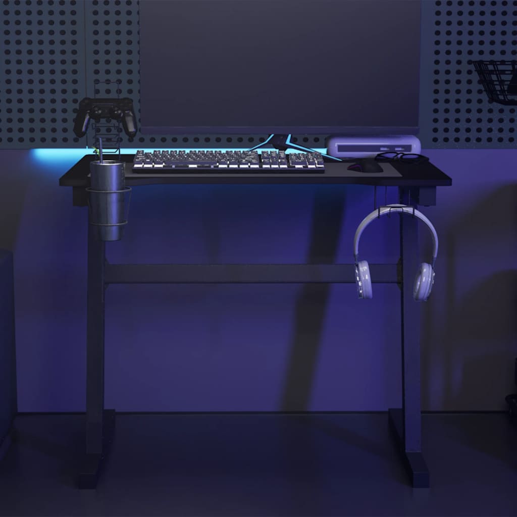 Scrivania Da Gaming Con Led E Gambe A Z Nera