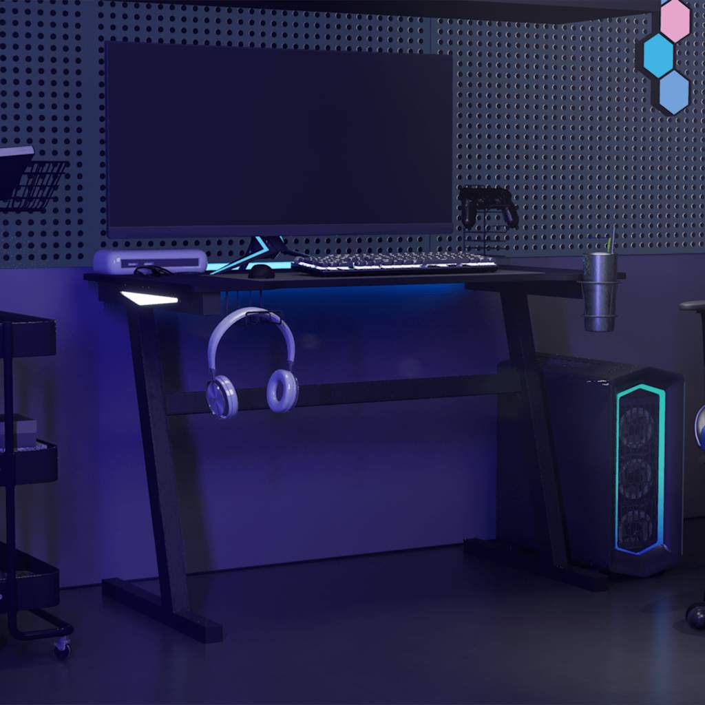 Scrivania Da Gaming Con Led E Gambe A Z Nera