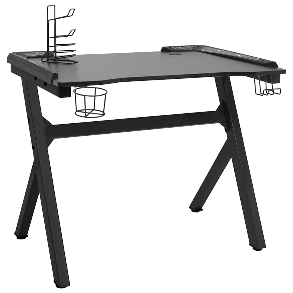 Scrivania Da Gaming Con Led E Gambe A Y Nera