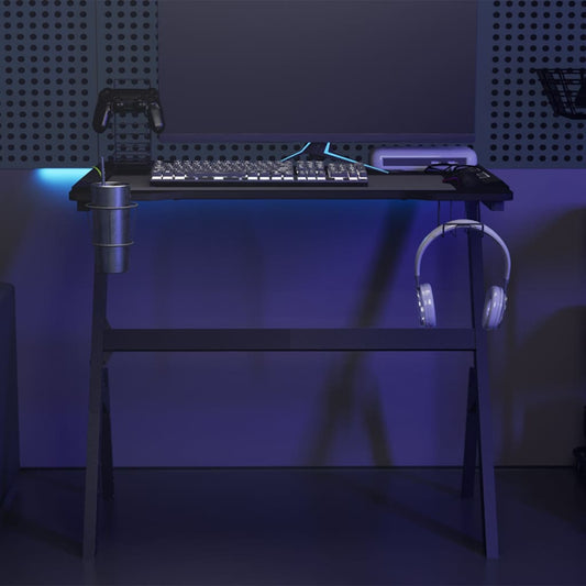 Scrivania Da Gaming Con Led E Gambe A Y Nera