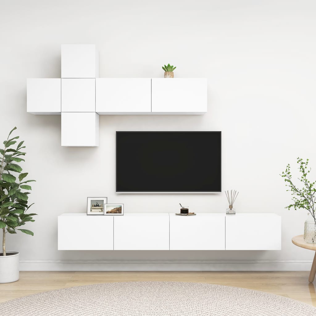 Set Mobile Tv 7 Pz Montato A Parete In Truciolato
