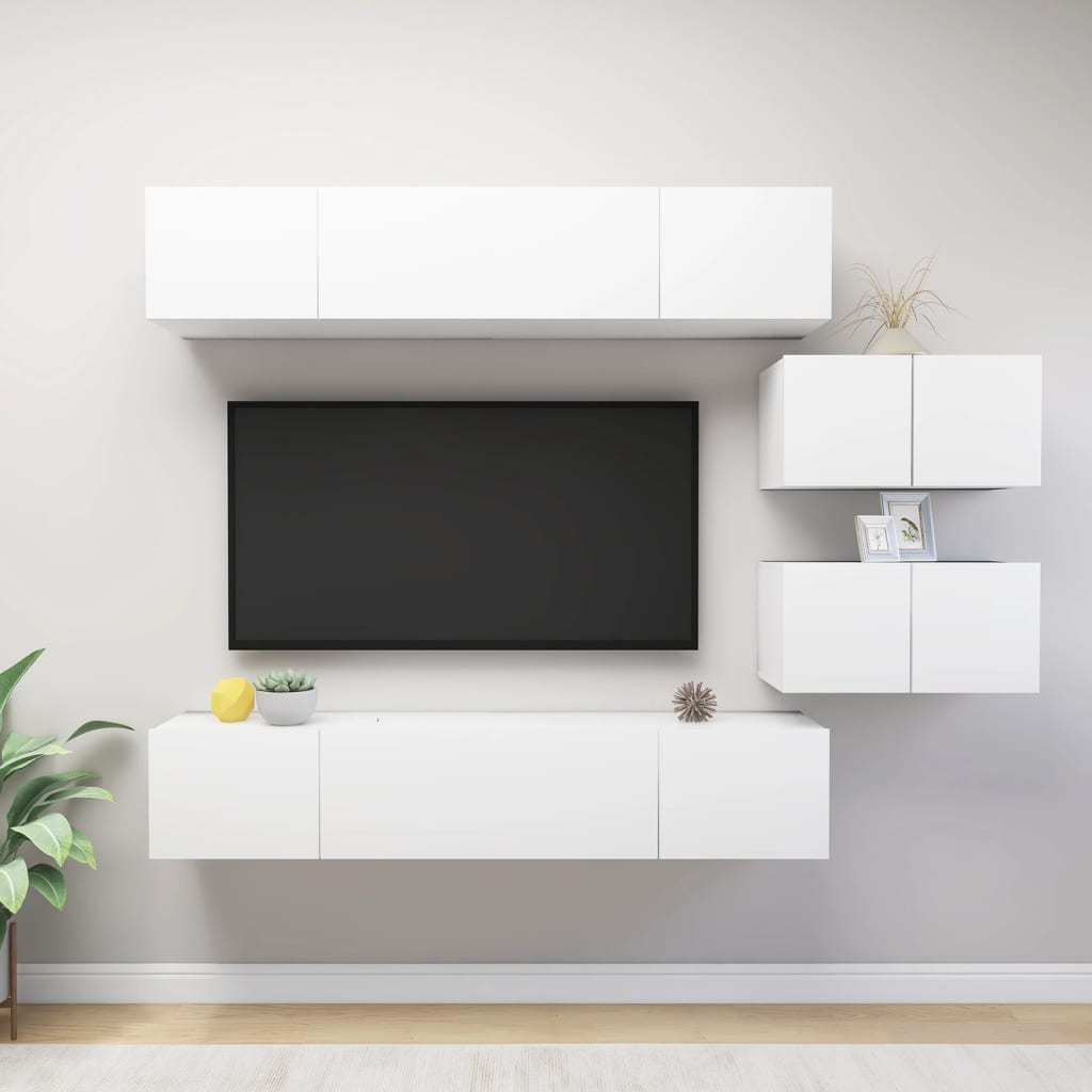 Set Mobile Tv 6 Pz Montato A Parete In Truciolato