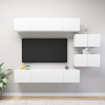 Set Mobile Tv 6 Pz Montato A Parete In Truciolato