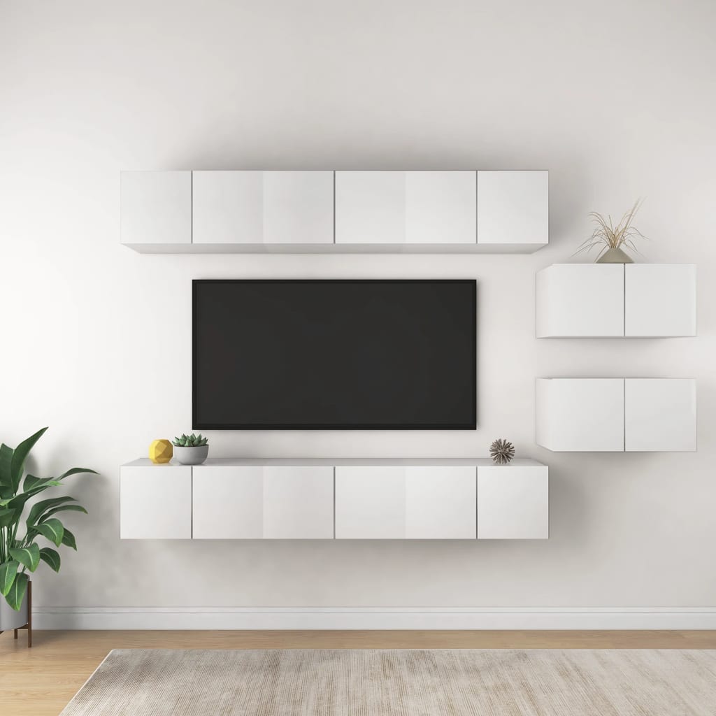 Set Mobile Tv 6 Pz Montato A Parete In Truciolato