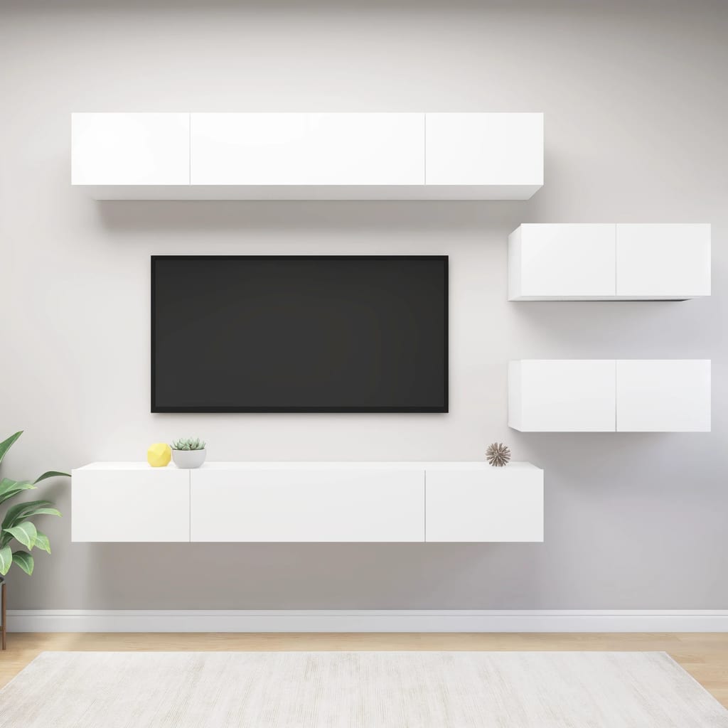 Set Mobile Tv 6 Pz Montato A Parete In Truciolato
