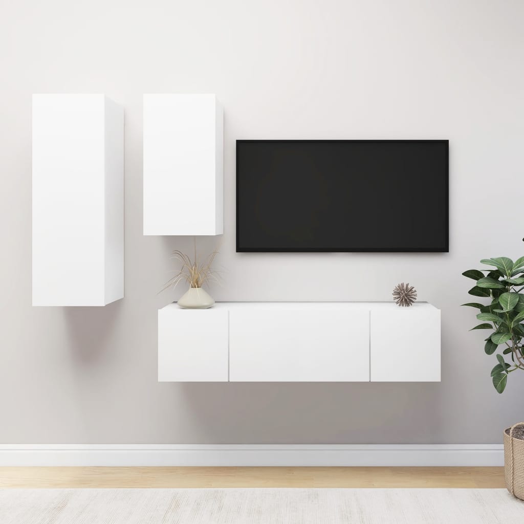 Set Mobile Tv 4 Pz Montato A Parete In Truciolato