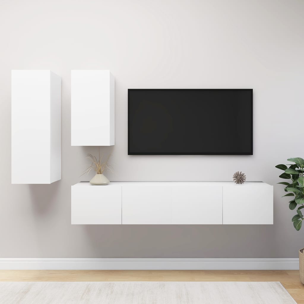 Set Mobile Tv 4 Pz Montato A Parete In Truciolato