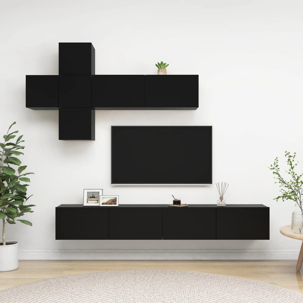 Set Mobile Tv 7 Pz Montato A Parete In Truciolato