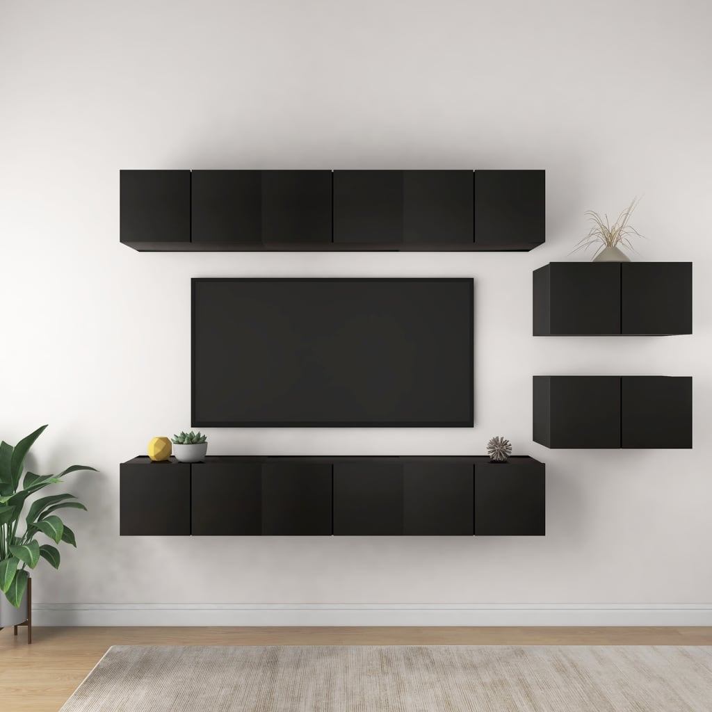 Set Mobile Tv 6 Pz Montato A Parete In Truciolato