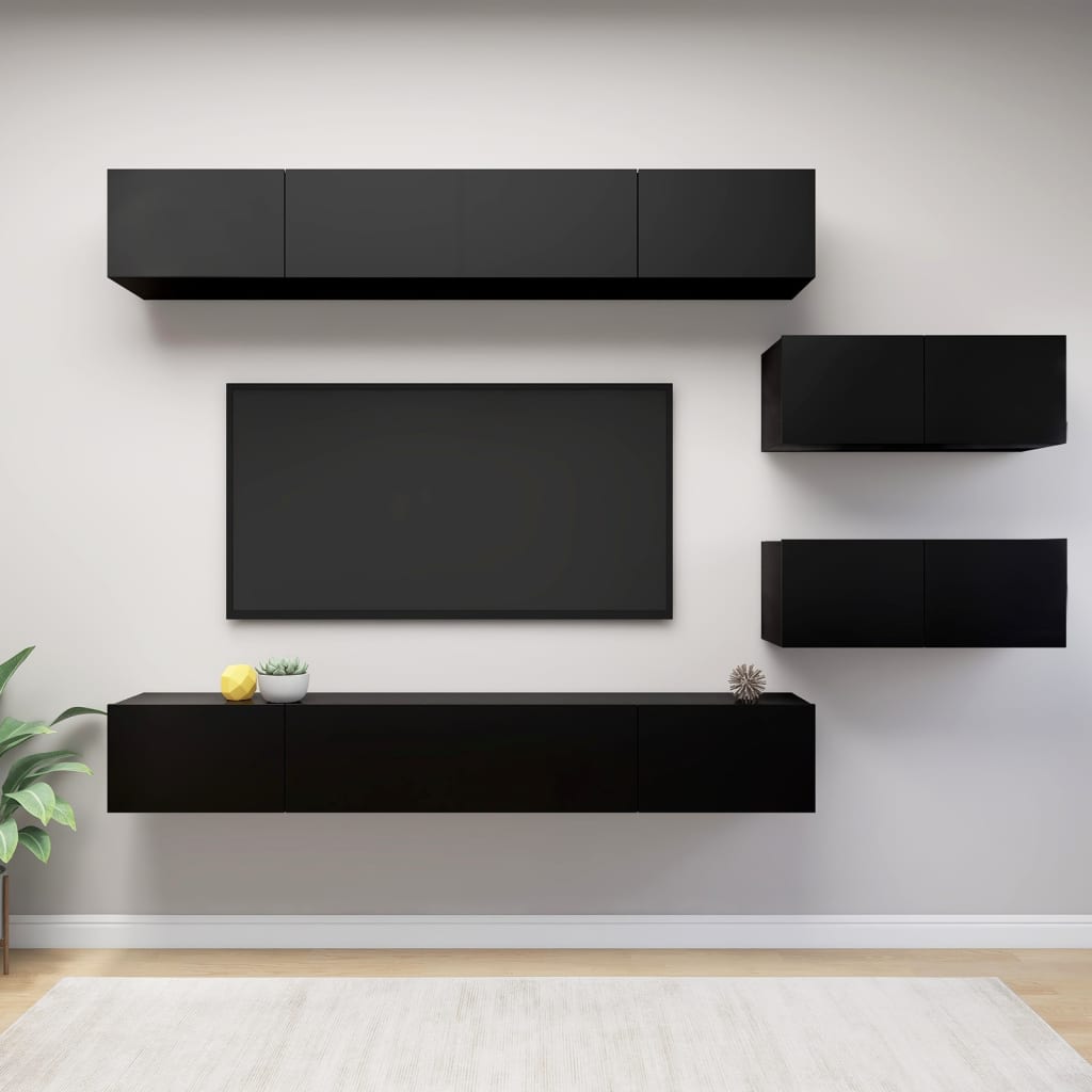 Set Mobile Tv 6 Pz Montato A Parete In Truciolato