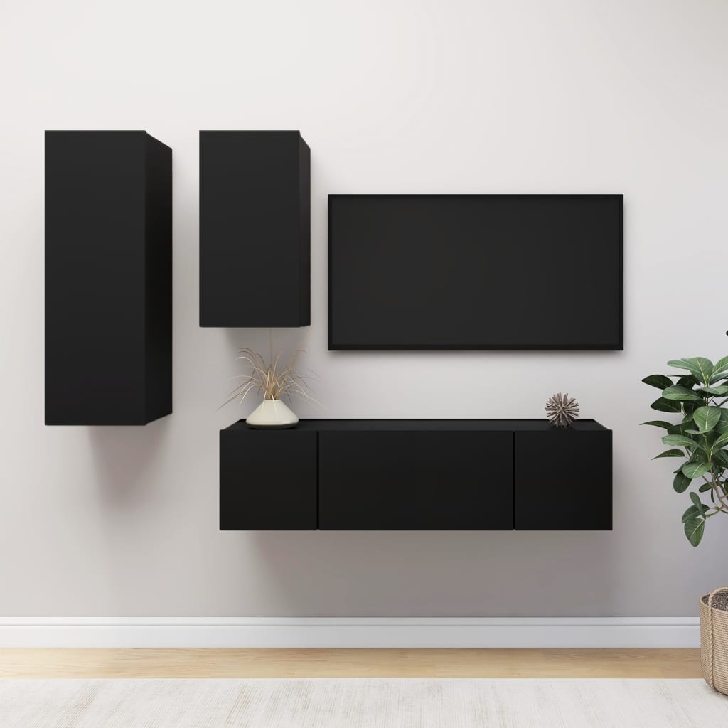 Set Mobile Tv 4 Pz Montato A Parete In Truciolato