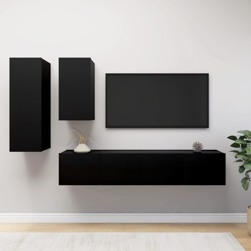Set Mobile Tv 4 Pz Montato A Parete In Truciolato