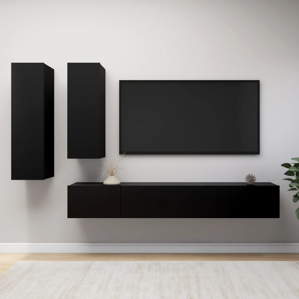 Set Mobile Tv 4 Pz Montato A Parete In Truciolato
