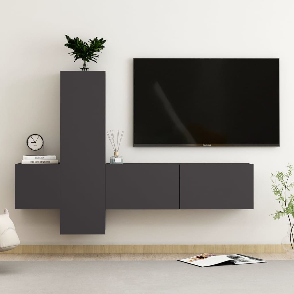 Set Di Mobili Porta Tv 3 Pz In Legno Multistrato